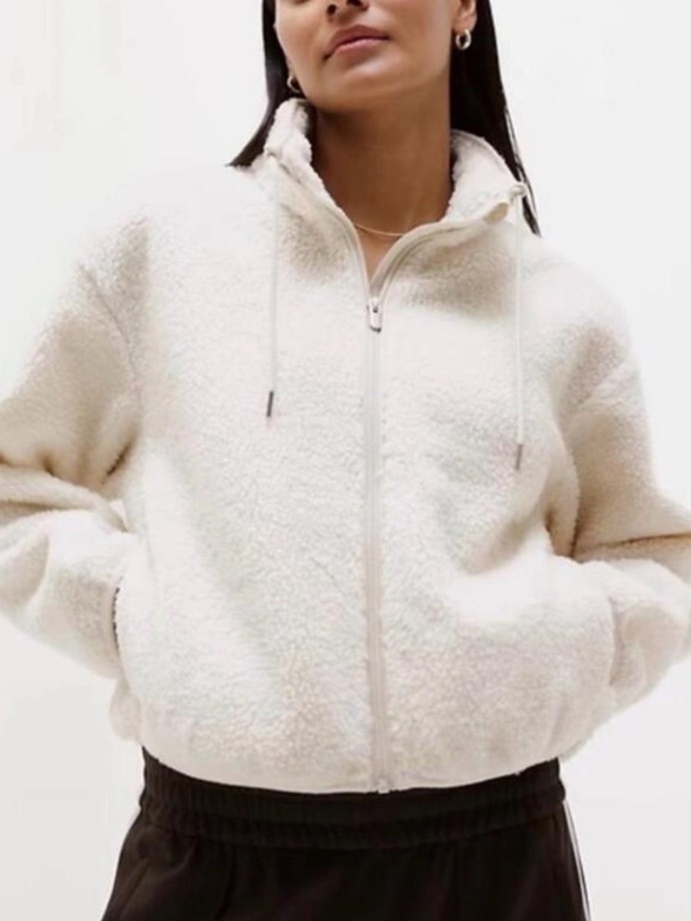 Athleta In the Clouds fluffy boucle plush zipped bomber jacket cream small/M